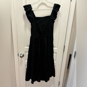 Crown & Ivy Black Smocked Midi Dress with Ruffled Sleeves